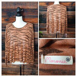 Maronie Vintage Y2K Top M Super Soft Oversized Peach Brown Tiger Print USA Made